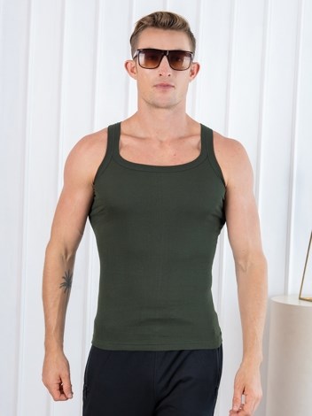 Xylo 777 RN Soft Pure 100% Combed Cotton Round Neck Sleeveless Gym Vest - Olive