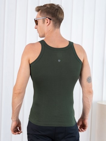 Xylo 777 RN Soft Pure 100% Combed Cotton Round Neck Sleeveless Gym Vest - Olive
