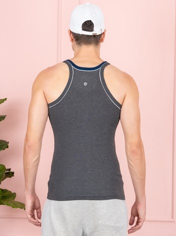 Xylo 666 RN Soft Pure 100% Combed Cotton Round Neck Sleeveless Gym Vest - Charcoal