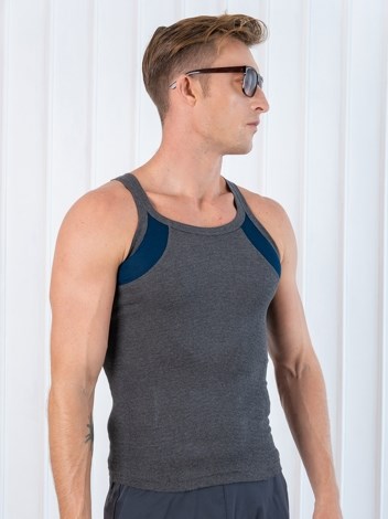 Xylo 999 RN Soft Pure 100% Combed Cotton Round Neck Sleeveless Gym Vest - Charcoal