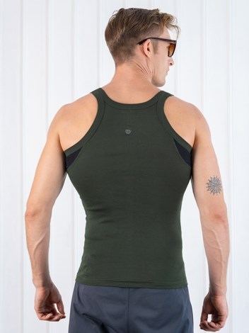 Xylo 999 RN Soft Pure 100% Combed Cotton Round Neck Sleeveless Gym Vest - Olive
