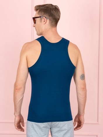 Color RN Soft Pure 100% Combed Cotton Round Neck Sleeveless Vest - Mid Blue