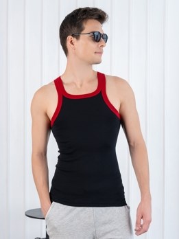 Xylo 333 RN Soft Pure 100% Combed Cotton Round Neck Sleeveless Gym Vest - Black