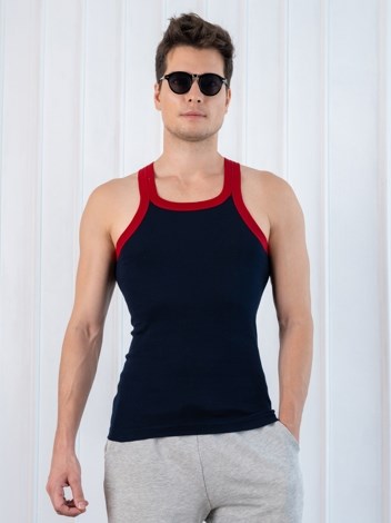 Xylo 333 RN Soft Pure 100% Combed Cotton Round Neck Sleeveless Gym Vest - Navy