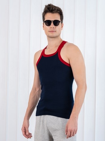 Xylo 333 RN Soft Pure 100% Combed Cotton Round Neck Sleeveless Gym Vest - Navy
