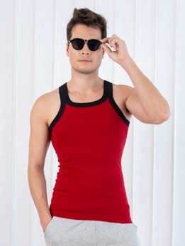 Xylo 333 RN Soft Pure 100% Combed Cotton Round Neck Sleeveless Gym Vest - Red