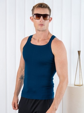 Xylo 777 RN Soft Pure 100% Combed Cotton Round Neck Sleeveless Gym Vest - Mid Blue