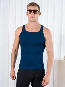 Xylo 777 RN Soft Pure 100% Combed Cotton Round Neck Sleeveless Gym Vest - Mid Blue