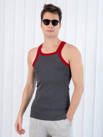 Xylo 333 RN Soft Pure 100% Combed Cotton Round Neck Sleeveless Gym Vest - Charcoal