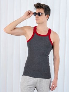 Xylo 333 RN Soft Pure 100% Combed Cotton Round Neck Sleeveless Gym Vest - Charcoal