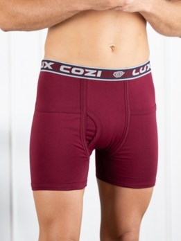 Cozi Long Pocket Solid  Premium Combed Cotton Trunk with Ultra Soft Waistband - Maroon
