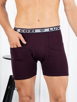 Cozi Long Pocket Solid  Premium Combed Cotton Trunk with Ultra Soft Waistband - Wine