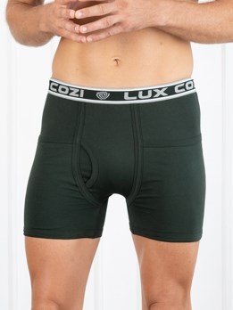 Cozi Long Pocket Solid  Premium Combed Cotton Trunk with Ultra Soft Waistband - Green