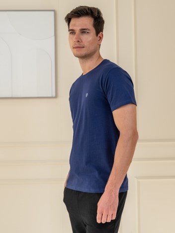 COZI 2112 Soft Pure 100% Combed Cotton Round Neck Half Sleeve T-Shirt - Ink Blue