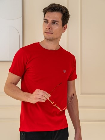 COZI 2112 Soft Pure 100% Combed Cotton Round Neck Half Sleeve T-Shirt - Red