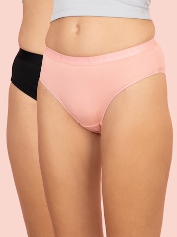 Touch panty Soft Pure 100% Combed Cotton Mid waist hipster Panty - Baby Pink and Black (Pack of 2)