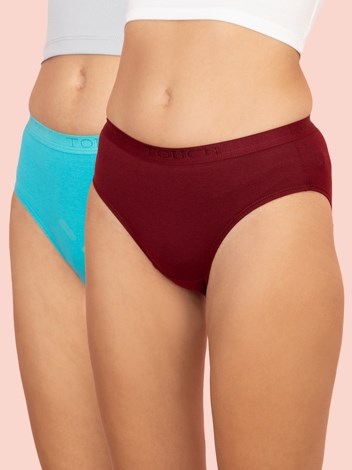 Touch panty Soft Pure 100% Combed Cotton Mid waist hipster Panty - Maroon and Cyan Blue (Pack of 2)