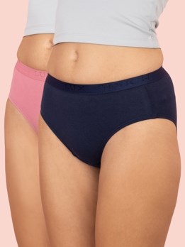 Touch panty Soft Pure 100% Combed Cotton Mid waist hipster Panty - Navy and Raspberry Rose (Pack of 2)