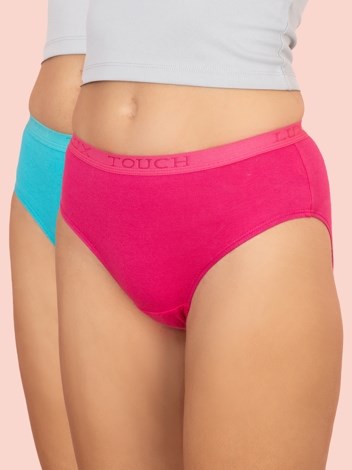 Touch panty Soft Pure 100% Combed Cotton Mid waist hipster Panty - Pinkish red and Cyan blue (Pack of 2)