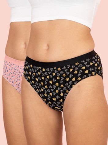 Touch panty Soft Pure 100% Combed Cotton Mid waist hipster Printed Panty - (Pack of 2)