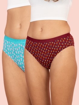 Touch panty Soft Pure 100% Combed Cotton Mid waist hipster Printed Panty - (Pack of 2)