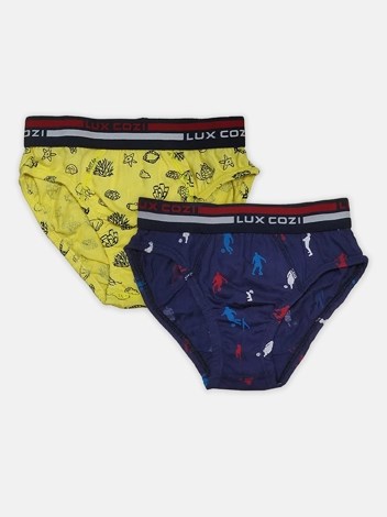 Cozi Boyz Print Brief Soft Combed Cotton Outer Elastic with Ultrasoft Waistband - Assorted (Pack of 2)