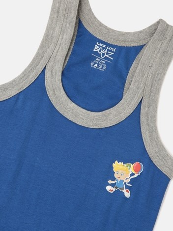 Cozi Boyz Sports Soft Pure 100% Combed Cotton Round Neck Sleeveless Vest - Blue