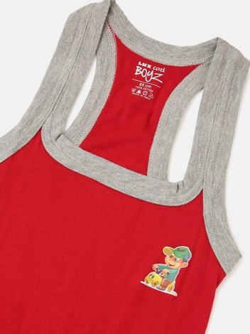 Cozi Boyz Sports Soft Pure 100% Combed Cotton Round Neck Sleeveless Vest - Red