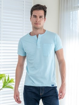 Button Tshirt Super Soft Combed Cotton Half Sleeve T-Shirt - Aqua