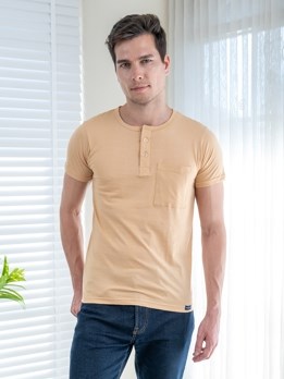 Button Tshirt Super Soft Combed Cotton Half Sleeve T-Shirt - Beige