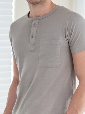 Button Tshirt Super Soft Combed Cotton Half Sleeve T-Shirt - Grey