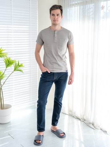 Button Tshirt Super Soft Combed Cotton Half Sleeve T-Shirt - Grey