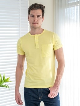 Button Tshirt Super Soft Combed Cotton Half Sleeve T-Shirt - Lemon