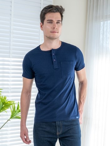 Button Tshirt Super Soft Combed Cotton Half Sleeve T-Shirt - Navy