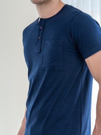 Button Tshirt Super Soft Combed Cotton Half Sleeve T-Shirt - Navy