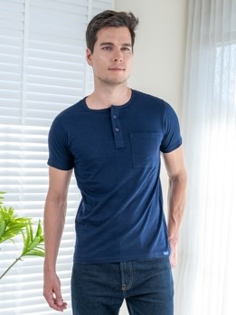 Button Tshirt Super Soft Combed Cotton Half Sleeve T-Shirt - Navy