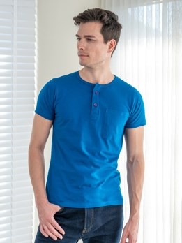 Button Tshirt Super Soft Combed Cotton Half Sleeve T-Shirt - Teal Blue