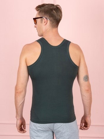 Color RN Soft Pure 100% Combed Cotton Round Neck Sleeveless Vest - Bottle Green