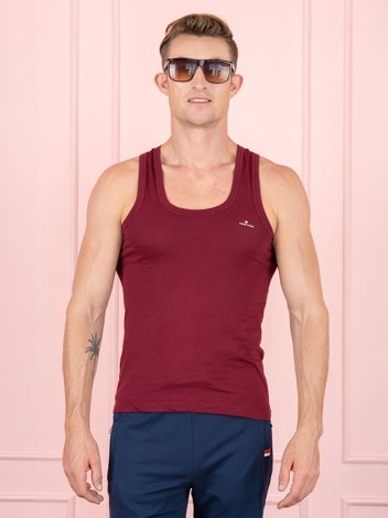 Color RN Soft Pure 100% Combed Cotton Round Neck Sleeveless Vest - Maroon