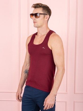 Color RN Soft Pure 100% Combed Cotton Round Neck Sleeveless Vest - Maroon