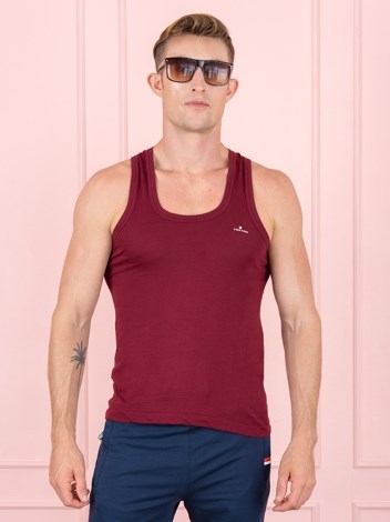 Color RN Soft Pure 100% Combed Cotton Round Neck Sleeveless Vest - Maroon