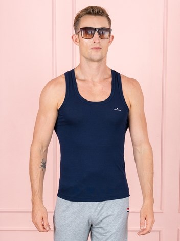 Color RN Soft Pure 100% Combed Cotton Round Neck Sleeveless Vest - Navy