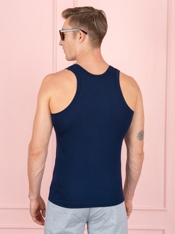 Color RN Soft Pure 100% Combed Cotton Round Neck Sleeveless Vest - Navy