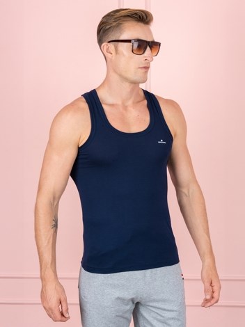 Color RN Soft Pure 100% Combed Cotton Round Neck Sleeveless Vest - Navy