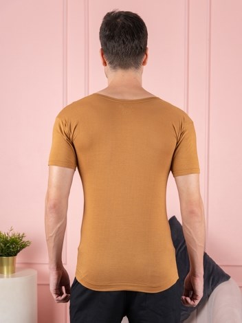 Color RNS Soft Pure 100% Combed Cotton Round Neck Half Sleeve Vest - Beige