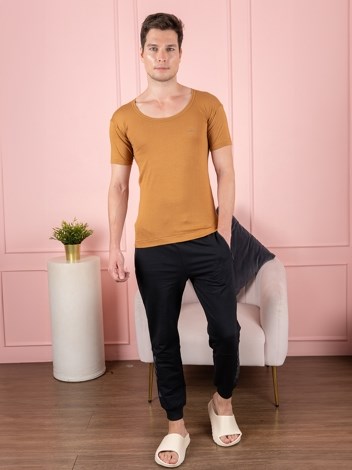 Color RNS Soft Pure 100% Combed Cotton Round Neck Half Sleeve Vest - Beige