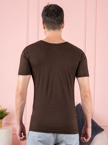 Color RNS Soft Pure 100% Combed Cotton Round Neck Half Sleeve Vest - Brown