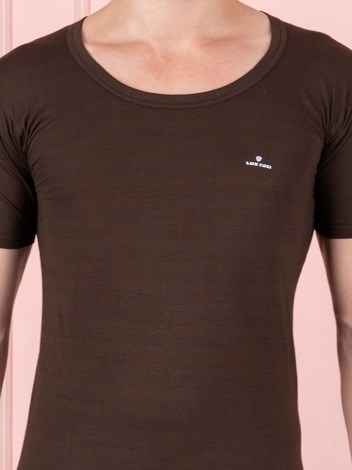 Color RNS Soft Pure 100% Combed Cotton Round Neck Half Sleeve Vest - Brown