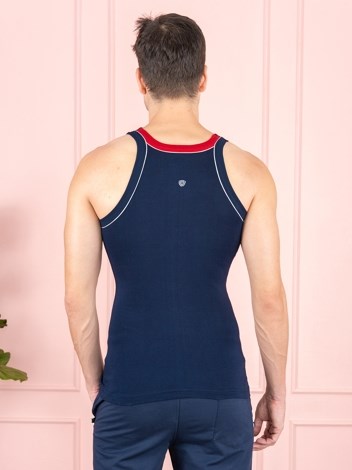 Xylo 666 RN Soft Pure 100% Combed Cotton Round Neck Sleeveless Gym Vest - Navy